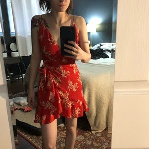 Morning Mist Red Floral Wrap Dress